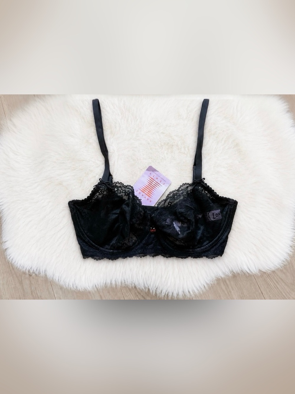 Savage X Fenty Bra Candy Hearts Lace Balconette 32DDD Rihanna 32E Black